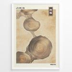 Load image into Gallery viewer, Japanske plakater | Japanese-style wall art showing detailed tree rings in a natural beige tone, with Japanese text reading &quot;Tokiwa&quot; (time wheel) and minimalist branding.
