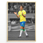 Load image into Gallery viewer, Moderne sportsplakat af Kaká i Brasilien-trøjen, hvor spilleren og de brasilianske farver fremhæves mod en sort-hvid baggrund.
