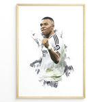 Load image into Gallery viewer, Kylian Mbappé artistic celebration in white football jersey framed plakat
