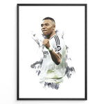 Load image into Gallery viewer, Kylian Mbappé artistic celebration in white football jersey framed plakat
