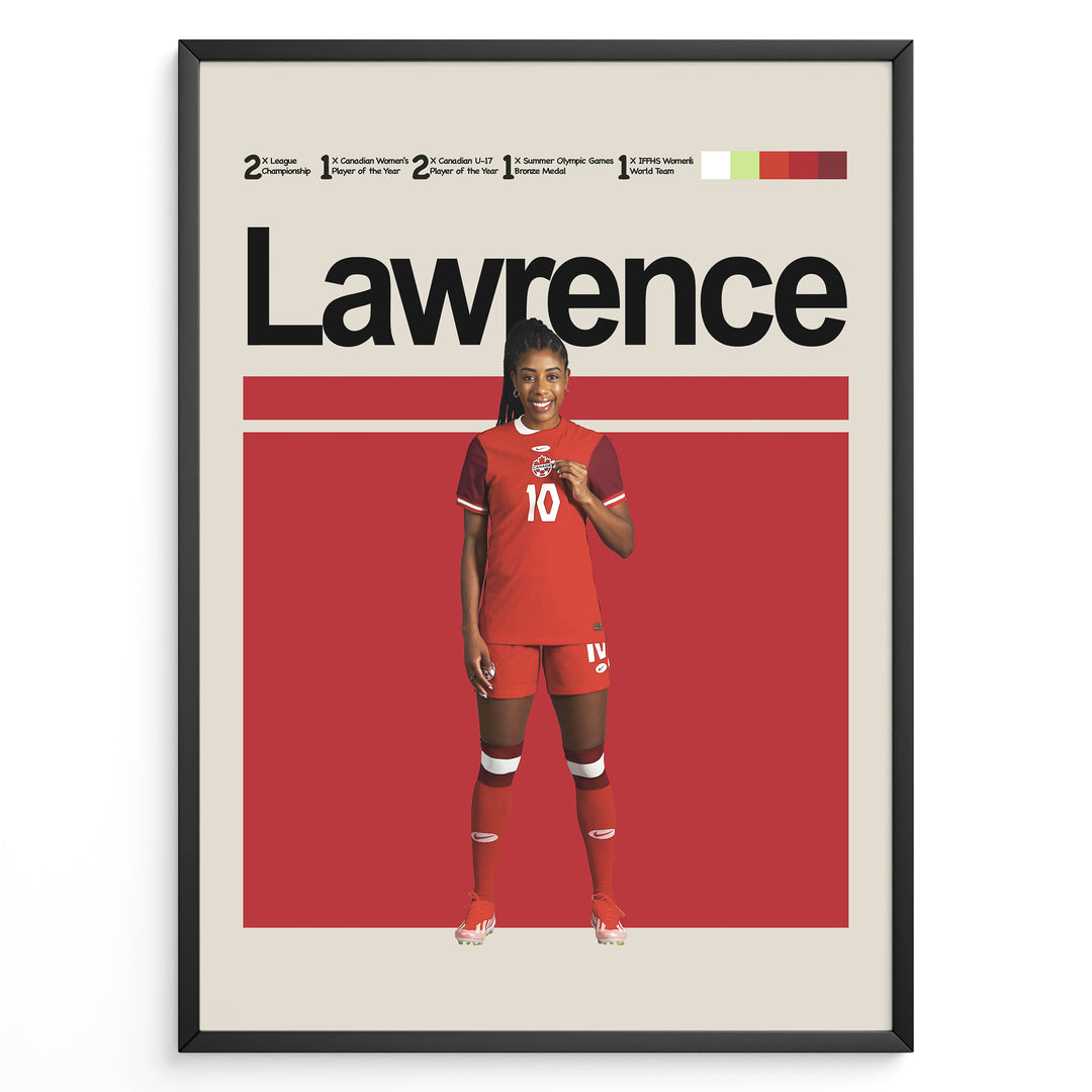 Ashley Lawrence Kvinde fodbold plakater | Canada landsholdstrøje i rød med stolt gestus – perfekt til fans af kvindefodbold og Team Canada