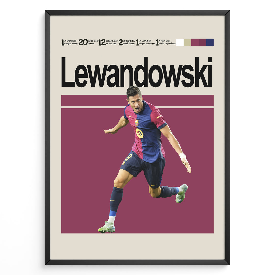 Robert Lewandowski fodbold plakat | FC Barcelona trøje i rød og blå med fejring – perfekt til fans af herrefodbold og La Liga