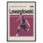 Load image into Gallery viewer, Robert Lewandowski fodbold plakat | FC Barcelona trøje i rød og blå med fejring – perfekt til fans af herrefodbold og La Liga

