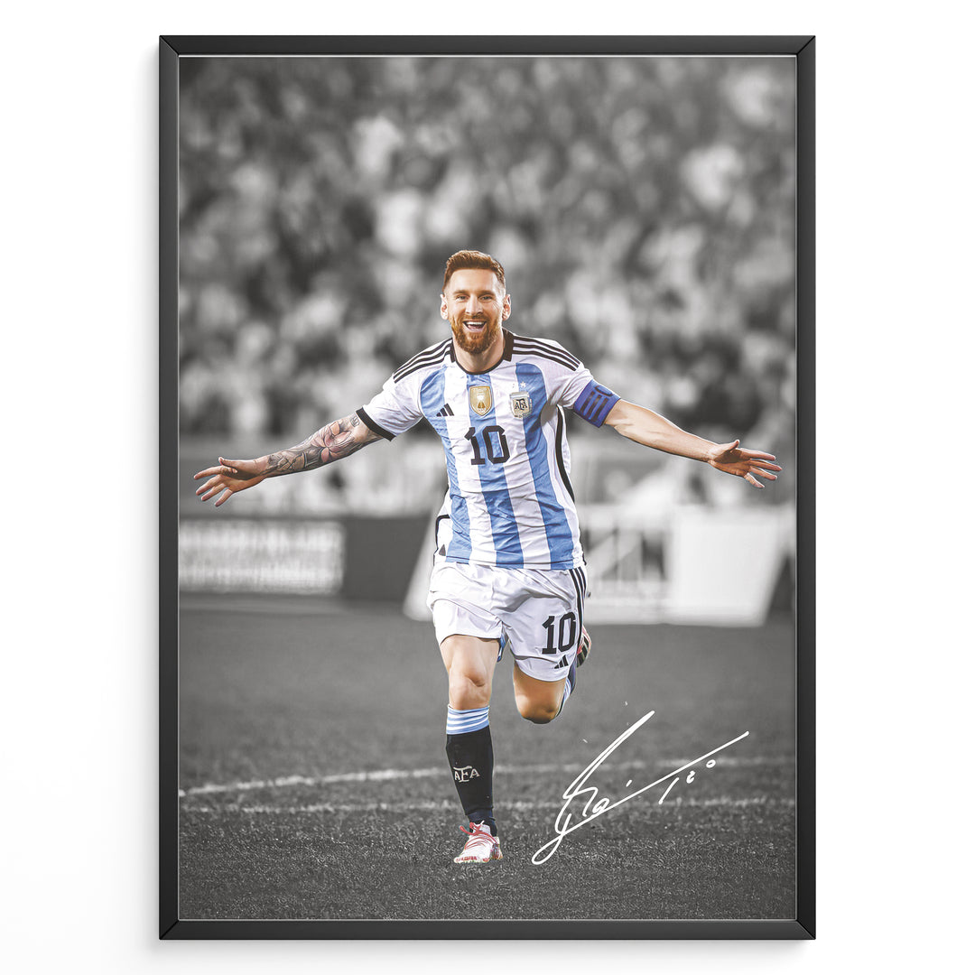 Lionel Messi Argentina celebration plakat with signature framed wall art