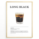 Load image into Gallery viewer, Long Black coffee recipe illustration with a glass of layered espresso and hot water.
