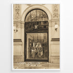 Load image into Gallery viewer, Fashion Plakat | Louis Vuitton Milan Galleria Storefront – Fashion Architecture Art Print Plakaty.dk | Sepia-toned image of the Louis Vuitton storefront at Galleria Vittorio Emanuele II in Milan, Italy.
