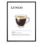Load image into Gallery viewer, Lungo coffee recipe illustration with a long espresso in a clear glass cup.
