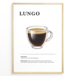 Load image into Gallery viewer, Lungo coffee recipe illustration with a long espresso in a clear glass cup.
