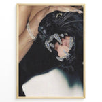 Load image into Gallery viewer, Fashion Plakat | Luxury Panther Art with Diamond Fangs and Glamorous Aesthetic Plakaty.dk | Close-up image of a black panther snarling with diamond-covered fangs, held gently by a woman&#39;s hand wearing diamond jewelry.

