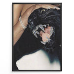 Load image into Gallery viewer, Fashion Plakat | Luxury Panther Art with Diamond Fangs and Glamorous Aesthetic Plakaty.dk | Close-up image of a black panther snarling with diamond-covered fangs, held gently by a woman&#39;s hand wearing diamond jewelry.
