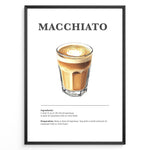 Load image into Gallery viewer, Macchiato coffee recipe illustration with espresso topped with milk foam.
