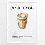 Load image into Gallery viewer, Macchiato coffee recipe illustration with espresso topped with milk foam.
