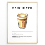 Load image into Gallery viewer, Macchiato coffee recipe illustration with espresso topped with milk foam.
