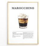 Load image into Gallery viewer, Marocchino coffee recipe illustration with espresso, cocoa, steamed milk, and milk foam.

