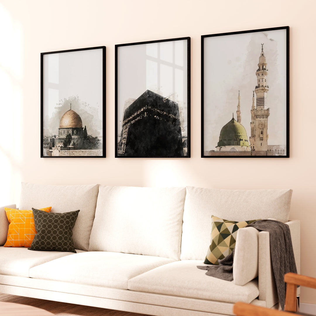 3x Islam Plakater | Dome of the Rock Abstract | Mekka Abstract | Medina Abstract