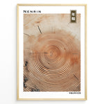 Load image into Gallery viewer, Japanske plakater | Japanese minimalist poster showing detailed concentric tree rings, representing the passage of time and growth.
