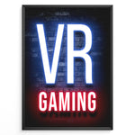 Load image into Gallery viewer, VR Gaming plakat | Neon lysdesign med stor tekst og futuristisk udtryk til gamer-væggen
