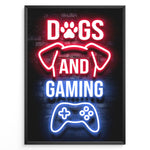 Load image into Gallery viewer, Dogs and Gaming plakat | Neon controller og hundedesign i farverig gaming-stil til dit spillerum
