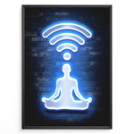 Load image into Gallery viewer, WiFi Zen plakat | Neonfigur i lotusstilling med wifi-symbol – rolig og moderne vægkunst med tech-twist
