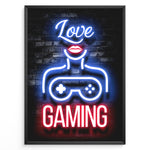 Load image into Gallery viewer, Love Gaming gaming plakat | Neon plakat med feminin gamer vibe og controller-motiv – en unik gaming plakat fra Plakaty.dk
