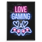 Load image into Gallery viewer, Love Gaming gaming plakat | Neon hjerter og controllere i pink og blå – kærlig og stilfuld gaming plakat fra Plakaty.dk
