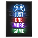 Load image into Gallery viewer, Just One More Game gaming plakat | Neon controller og tekst i flere farver mens du spiller Roblox
