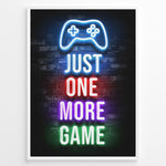 Load image into Gallery viewer, Just One More Game gaming plakat | Neon controller og tekst i flere farver mens du spiller Roblox
