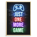 Load image into Gallery viewer, Just One More Game gaming plakat | Neon controller og tekst i flere farver mens du spiller Roblox
