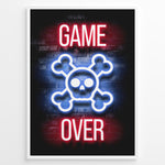 Load image into Gallery viewer, Game Over gaming plakat | Neon kranie med rød og blå tekst mens du spiller GTA 5
