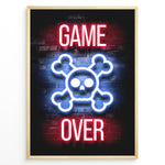 Load image into Gallery viewer, Game Over gaming plakat | Neon kranie med rød og blå tekst mens du spiller GTA 5
