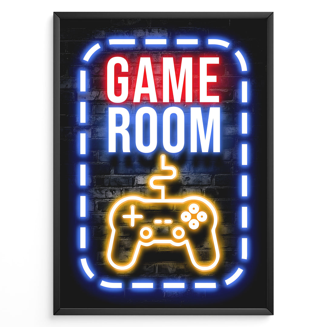 Game Room gaming plakat | Neon design med gul controller mens du spiller League of Legends
