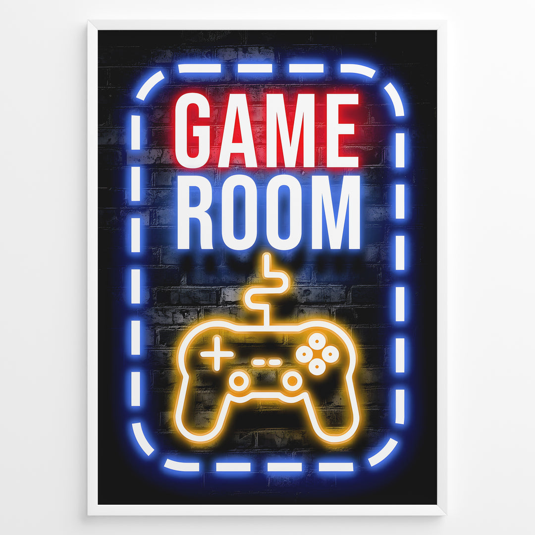 Game Room gaming plakat | Neon design med gul controller mens du spiller League of Legends
