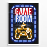 Load image into Gallery viewer, Game Room gaming plakat | Neon design med gul controller mens du spiller League of Legends
