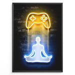 Load image into Gallery viewer, Gaming Zen gaming plakat | Neon controller og meditativ figur mens du spiller Elden Ring
