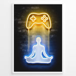 Load image into Gallery viewer, Gaming Zen gaming plakat | Neon controller og meditativ figur mens du spiller Elden Ring
