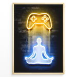 Load image into Gallery viewer, Gaming Zen gaming plakat | Neon controller og meditativ figur mens du spiller Elden Ring
