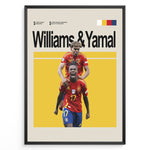 Load image into Gallery viewer, Williams &amp; Yamal fodbold plakat | Spanien landsholdstrøjer i rød med ikonisk jubel – perfekt til fans af herrefodbold og La Roja
