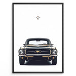 Load image into Gallery viewer, Ford Mustang 1964 plakat | Klassisk sort Mustang forfra med ikonisk logo | Vintage bilplakat til stuen eller garagen | Retro bilkunst fra Plakaty.dk
