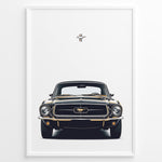 Load image into Gallery viewer, Ford Mustang 1964 plakat | Klassisk sort Mustang forfra med ikonisk logo | Vintage bilplakat til stuen eller garagen | Retro bilkunst fra Plakaty.dk
