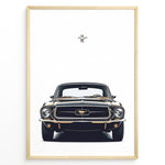 Load image into Gallery viewer, Ford Mustang 1964 plakat | Klassisk sort Mustang forfra med ikonisk logo | Vintage bilplakat til stuen eller garagen | Retro bilkunst fra Plakaty.dk
