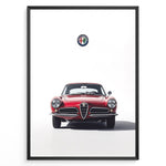 Load image into Gallery viewer, Front view illustration of a classic red Alfa Romeo vintage car with logo on a white background.
