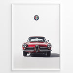Load image into Gallery viewer, Front view illustration of a classic red Alfa Romeo vintage car with logo on a white background.
