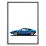 Load image into Gallery viewer, Illustration of a classic blue Lamborghini shown in a clean side-view on a white background.
