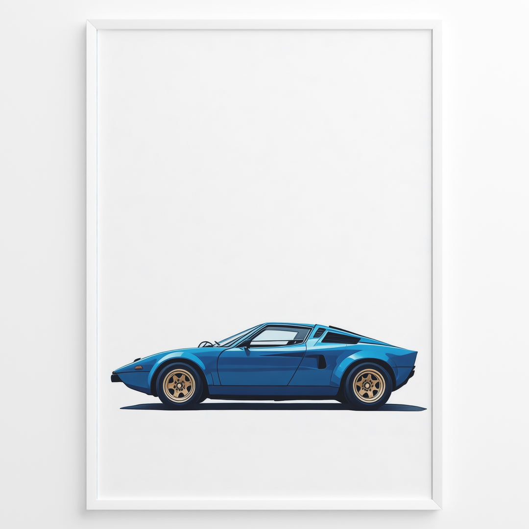 Illustration of a classic blue Lamborghini shown in a clean side-view on a white background.