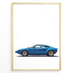 Load image into Gallery viewer, Illustration of a classic blue Lamborghini shown in a clean side-view on a white background.
