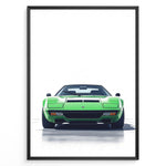 Load image into Gallery viewer, Illustration of a green vintage sports car viewed from the front on a clean white background.
