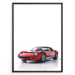 Load image into Gallery viewer, Illustration of a red Lamborghini Miura classic sports car on a clean white background.

