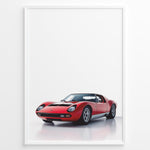 Load image into Gallery viewer, Illustration of a red Lamborghini Miura classic sports car on a clean white background.
