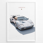 Load image into Gallery viewer, Illustration of a white Lamborghini Countach classic sports car on a minimal white background.

