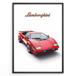 Load image into Gallery viewer, Red Lamborghini Countach classic supercar illustration front-angle poster.
